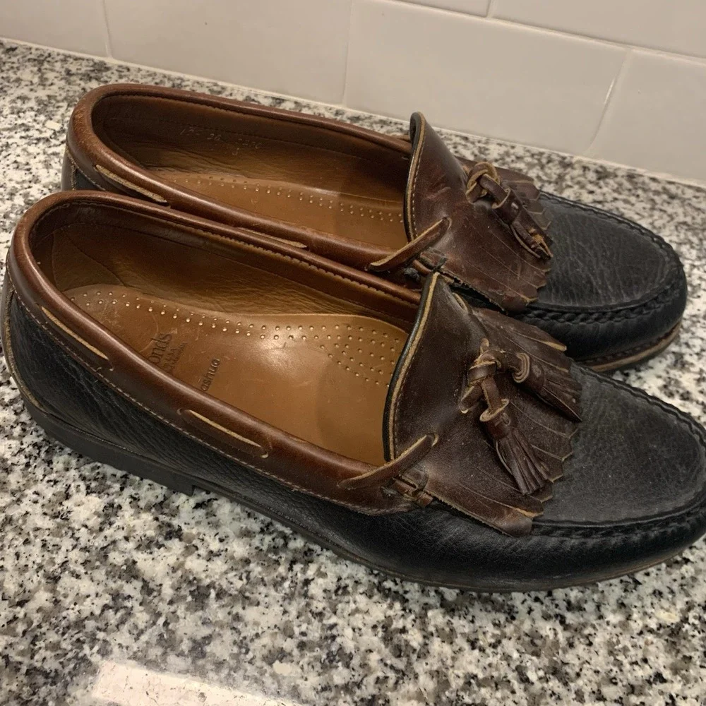 Allen Edmonds #42250 Nashua Mens Size 10 D Black Brown Kiltie Tassel Moc Loafers